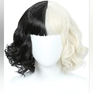 Cruella De Vil Goth Alt Two Tone Black and White Wig Costume Cosplay